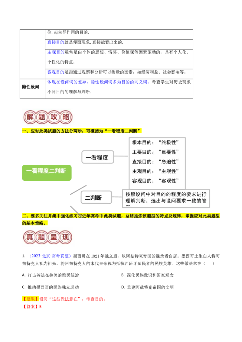 专题02目的意图类选择题（解析版）_07高考历史_2024年新高考资料_2.2024二轮复习_2024年高考历史二轮热点题型归纳与变式演练（新高考通用）_选择题部分
