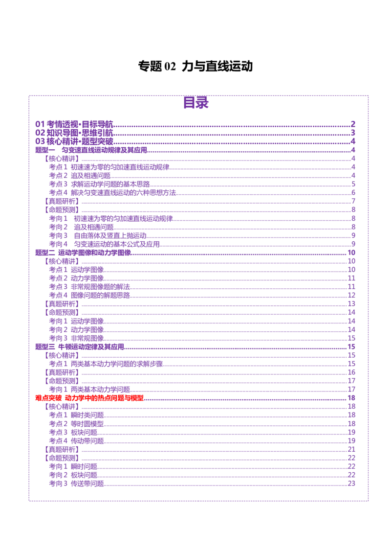 专题02力与直线运动（讲义）（原卷版）_03高考英语_2025年新高考资料_二轮复习_01高考语文等多个文件_上好课2025年高考物理二轮复习讲练测（新高考通用）