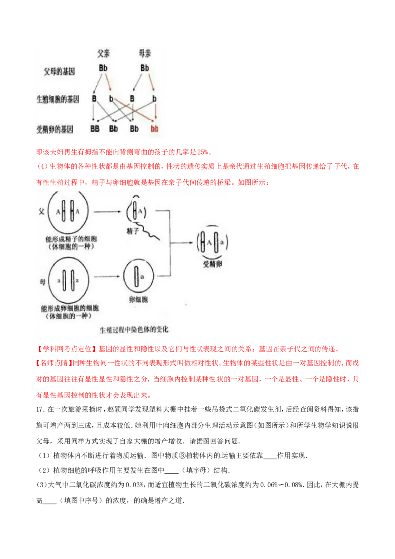 2017年河北省保定市中考生物试题（解析版）_河北中考_6.河北生物2015-2024年卷
