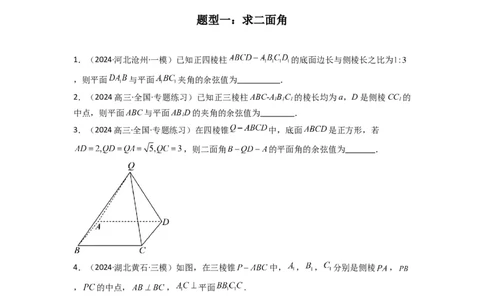 专题03平面与平面所成角（二面角）（含探索性问题）(典型题型归类训练)(原卷版）_02高考数学_2025年新高考资料_专项复习_立体几何与空间向量