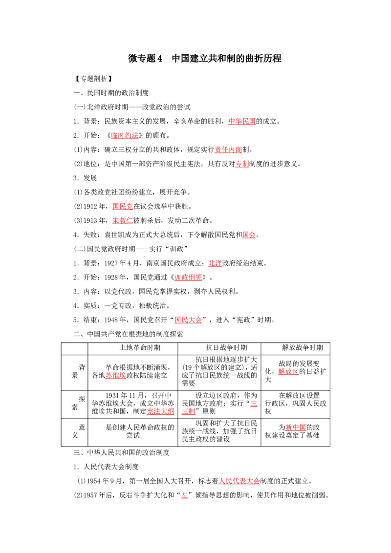 4中国建立共和制的曲折历程(解析版）_07高考历史_新高考复习资料_2022年新高考复习资料_备考2022高考历史二轮微专题试卷