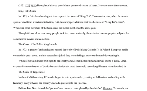 M2Unit3Amazingpeople(测)-2022年高考英语一轮复习讲练测(新高考&bull;江苏)(原卷)_03高考英语_新高考复习资料_2022年新高考资料_2022年新高考英语一轮复习