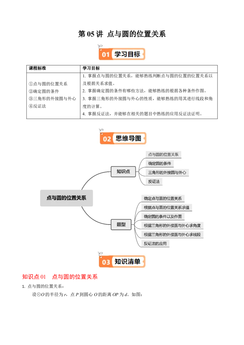 第05讲点与圆的位置关系（4个知识点+6类热点题型讲练+习题巩固）（教师版）_初中数学_九年级数学上册（人教版）_同步讲义-U18_2025版