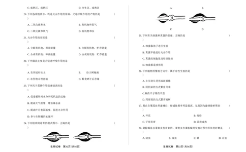 2019年河北省石家庄市中考生物试题（原卷版）_河北中考_6.河北生物2015-2024年卷
