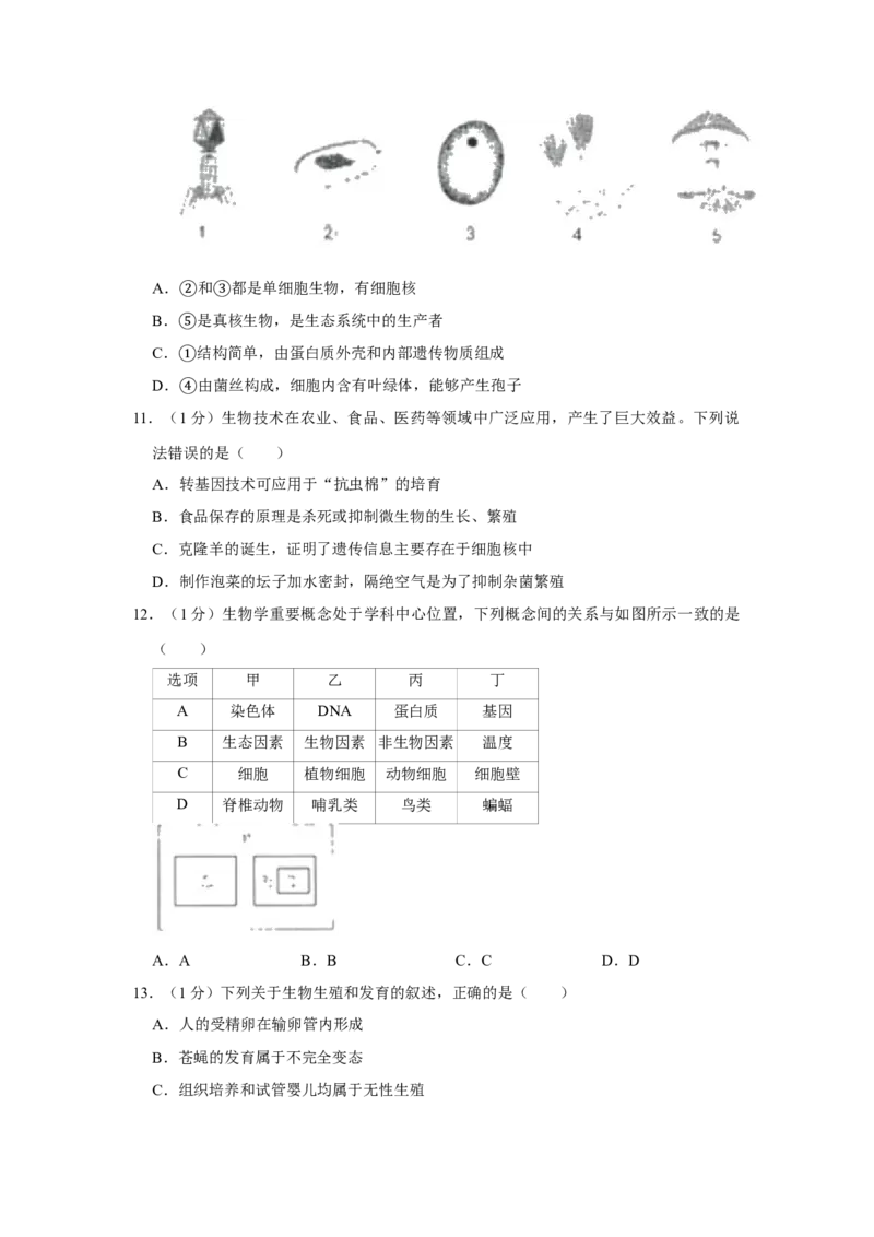 2019年河北省保定市中考生物试题（原卷版）_河北中考_6.河北生物2015-2024年卷