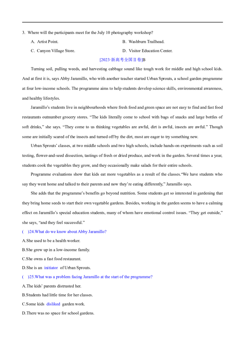 专题01阅读理解之细节理解题（练习）（原卷版）_03高考英语_新高考复习资料_2024年新高考资料_二轮复习资料_2024年高考英语二轮复习讲练测（新教材新高考）_第二部分阅读