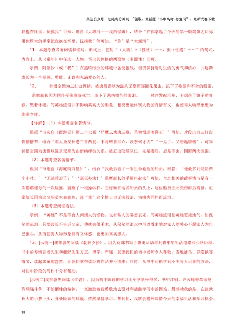 第7关：名著鉴赏（解析版）-2024年中考语文一轮复习题型专练_02中考总复习（2026版更新中）_01-语文-中考总复习_2024年中考资料_一轮复习_配套题型专练（原卷版+解析版）_答案解析版