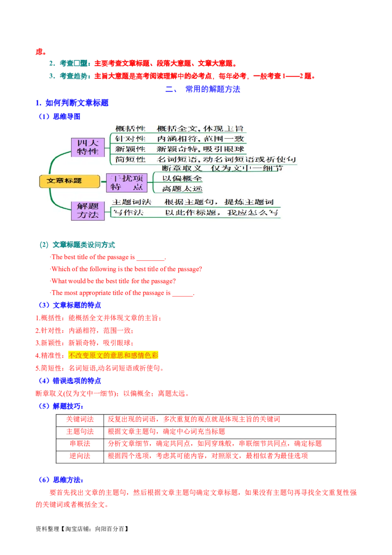 专题02阅读理解之主旨大意题（讲义）（解析版）_03高考英语_新高考复习资料_2024年新高考资料_二轮复习资料_2024年高考英语二轮复习讲练测（新教材新高考）_第二部分阅读