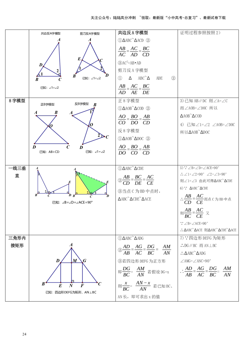 第21讲相似三角形及其应用（讲义）（原卷版）_02中考总复习（2026版更新中）_02-数学-中考总复习_2024年中考复习资料_一轮复习资料_配套讲义（原卷版+解析版）