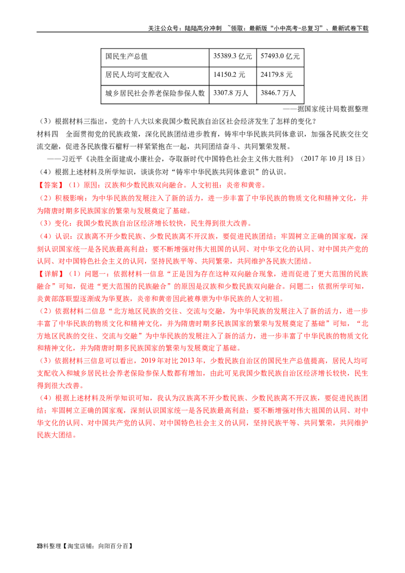 第12课民族大团结（解析版）_02中考总复习（2026版更新中）_06-历史-中考总复习_2024年中考复习资料_专项复习资料_完三年（2021-2023）中考历史真题分项汇编（全国通用）_解析版