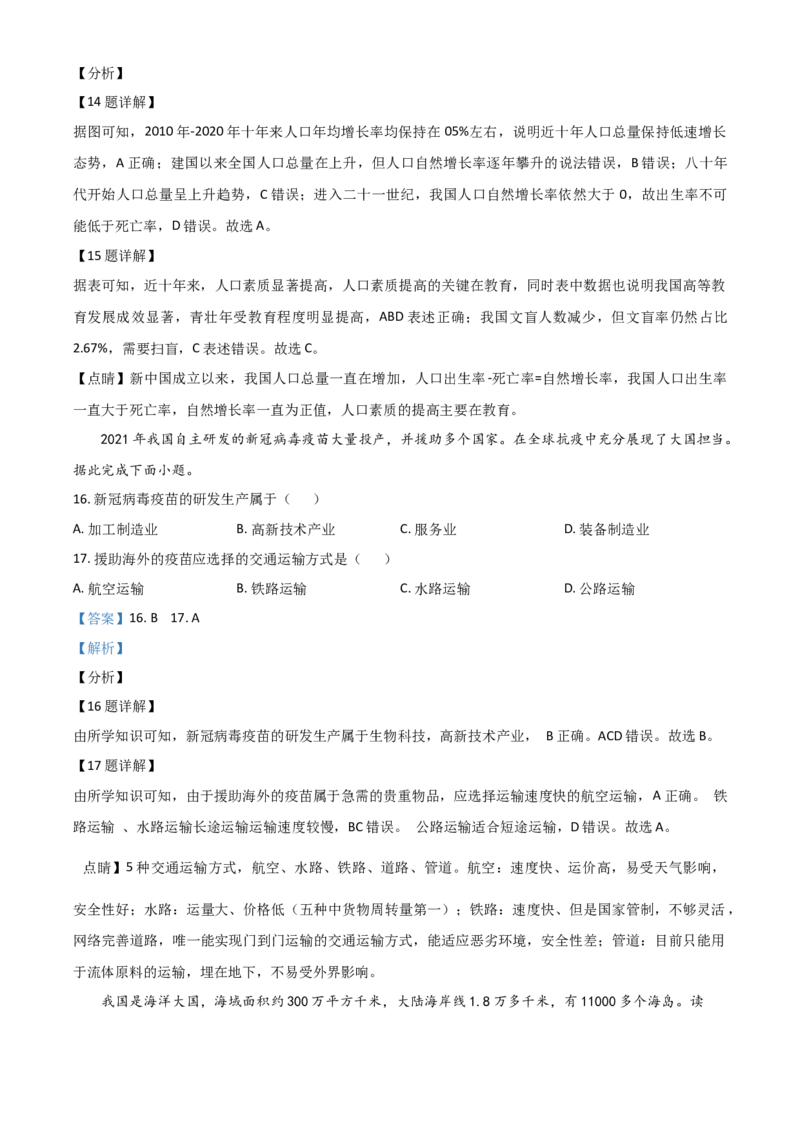 2021年陕西省中考地理真题（解析卷）_陕西_9.陕西中考地理（2016-2025）