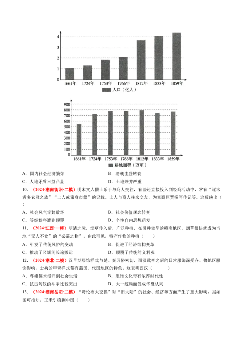 专题02中国古代经济（原卷版）_07高考历史_2024年新高考资料_52024三轮冲刺_查漏补缺2024年高考历史复习冲刺过关（新高考专用）