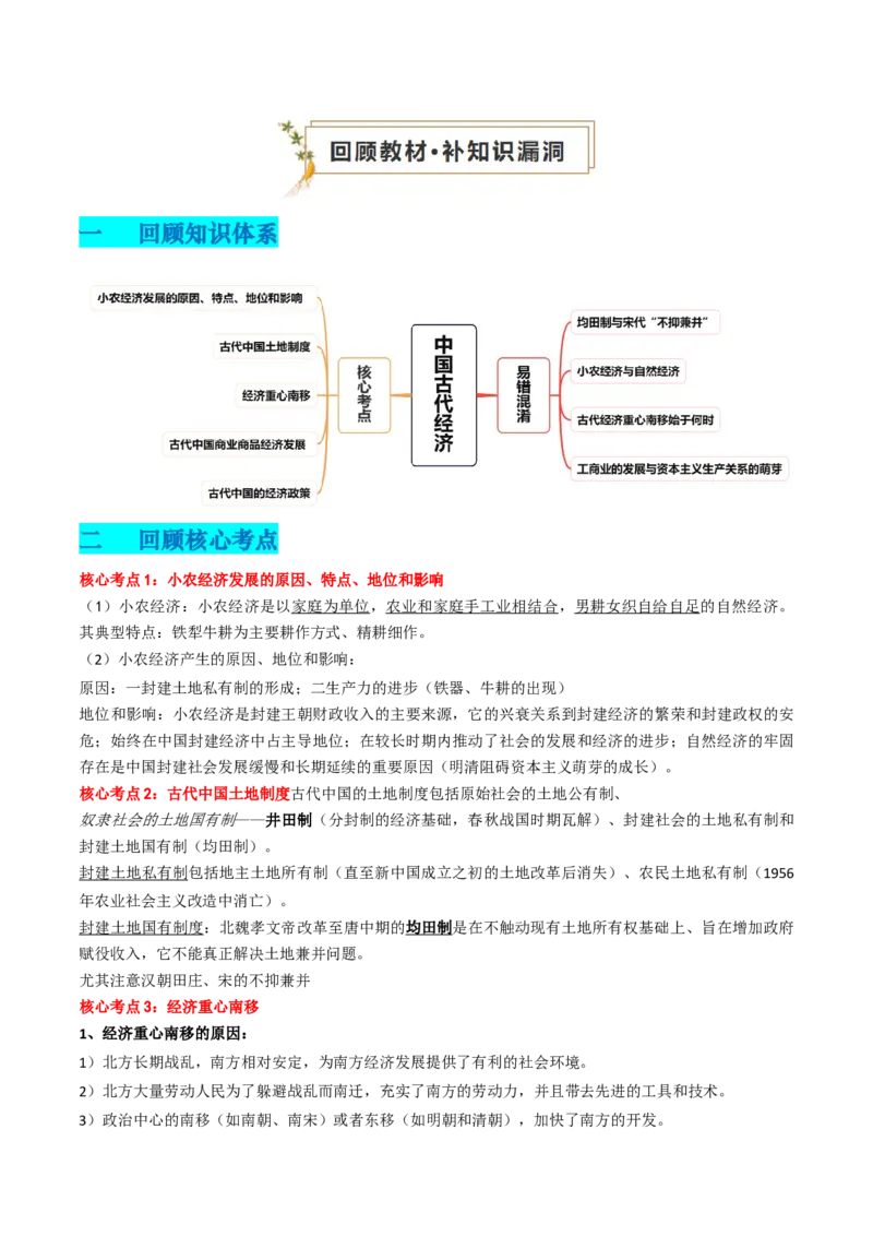 专题02中国古代经济（原卷版）_07高考历史_2024年新高考资料_52024三轮冲刺_查漏补缺2024年高考历史复习冲刺过关（新高考专用）