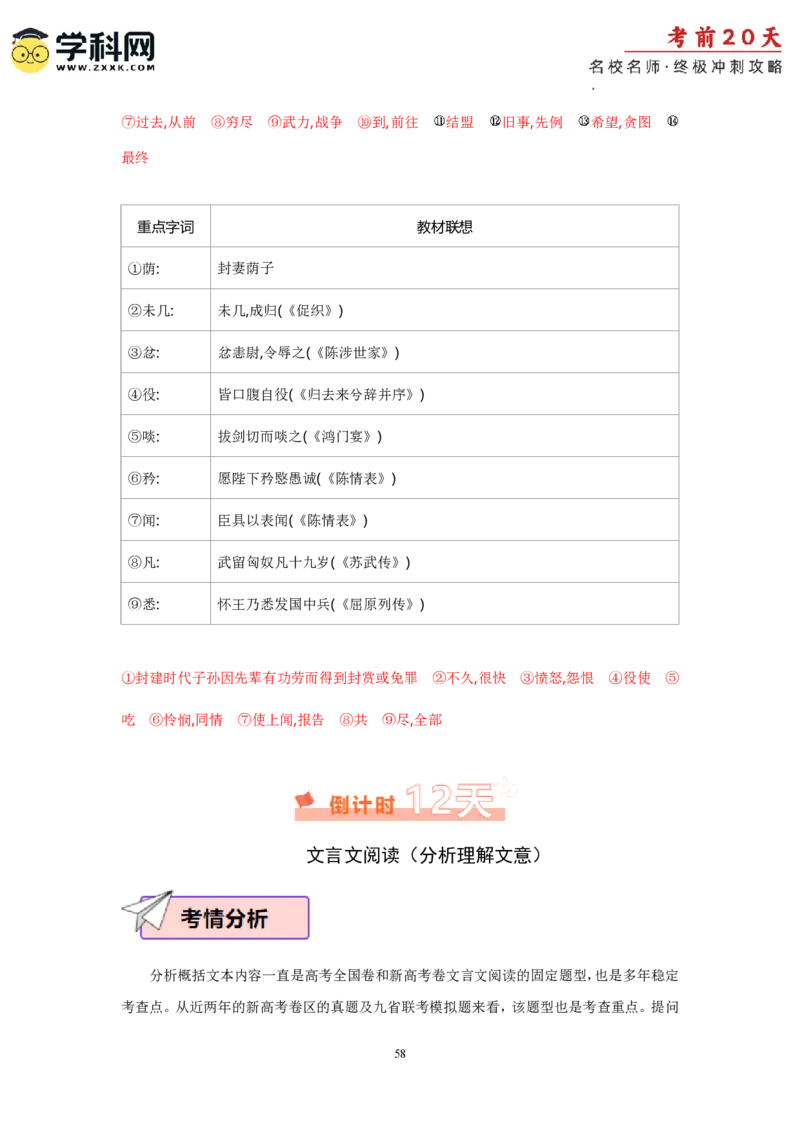 语文（二）-2024年高考考前20天终极冲刺攻略_2024高考押题卷_62024学科网全系列_21学科网高考考前终极攻略_语文-2024年高考考前20天终极冲刺攻略