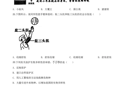 2020年陕西省中考生物真题（空白卷）_陕西_6.陕西中考生物（2016-2025）