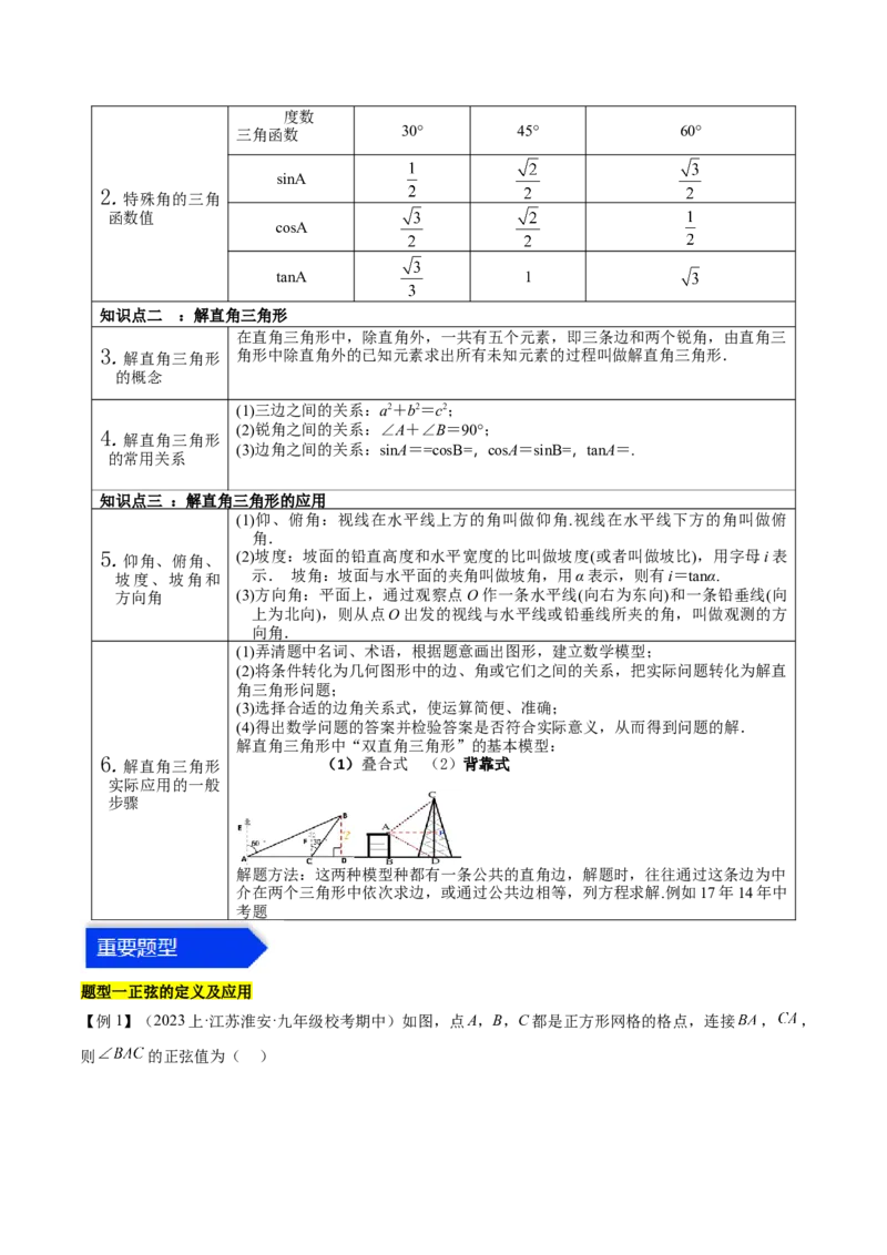 第二十八章锐角三角函数（知识归纳+题型突破）（六大题型，100题）（教师版）-（人教版）_初中数学_九年级数学下册（人教版）_知识点汇总-U105_2024版