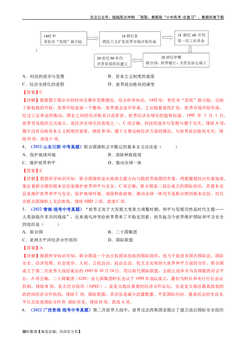 第20课联合国与世界贸易组织（解析版）_02中考总复习（2026版更新中）_06-历史-中考总复习_2024年中考复习资料_专项复习资料_完三年（2021-2023）中考历史真题分项汇编（全国通用）