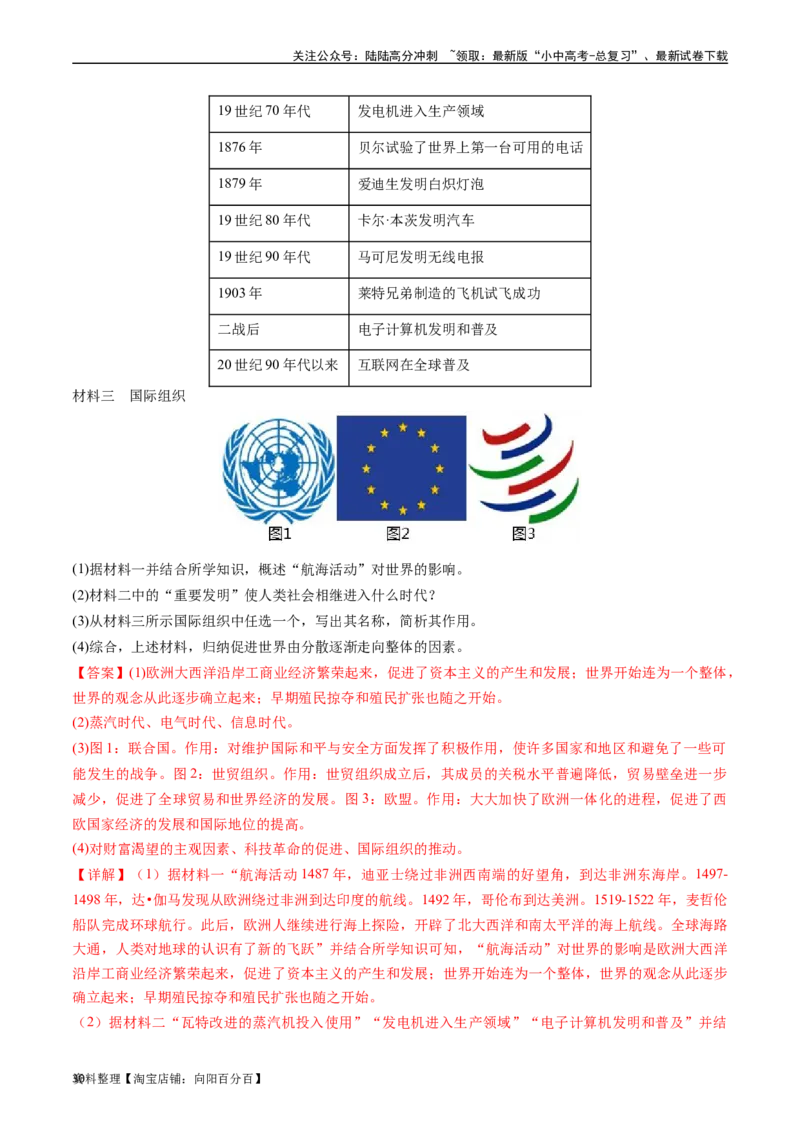 第20课联合国与世界贸易组织（解析版）_02中考总复习（2026版更新中）_06-历史-中考总复习_2024年中考复习资料_专项复习资料_完三年（2021-2023）中考历史真题分项汇编（全国通用）