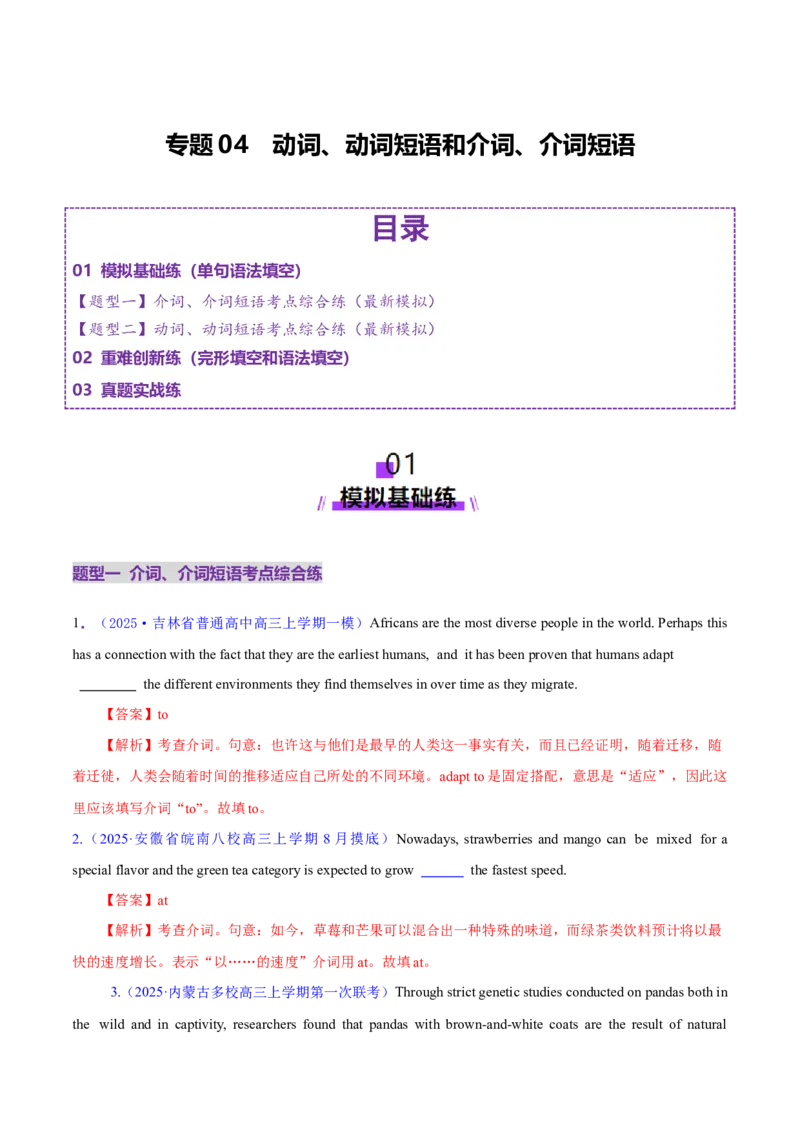 专题04动词、动词短语和介词、介词短语（练习）（解析版）_02高考数学_2025年新高考资料_二轮复习_01高考语文等多个文件_上好课2025年高考英语二轮复习讲练测（新高考通用）