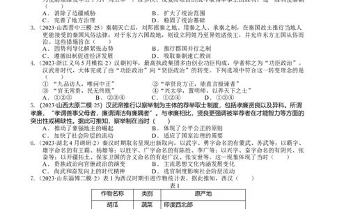专题01先秦至汉：中华文明起源到统一多民族国家的建立与巩固（下）（好题过关）（原卷版）_07高考历史_通用版（老高考）复习资料_2024年复习资料_中国古代史
