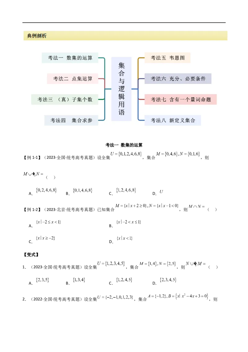 专题01集合与逻辑用语（选填题8种考法）（原卷版）_02高考数学_新高考复习资料_2024年新高考资料_二轮复习资料_2024届高三数学二轮复习《考法分类》专题训练（新高考）_1、选填题
