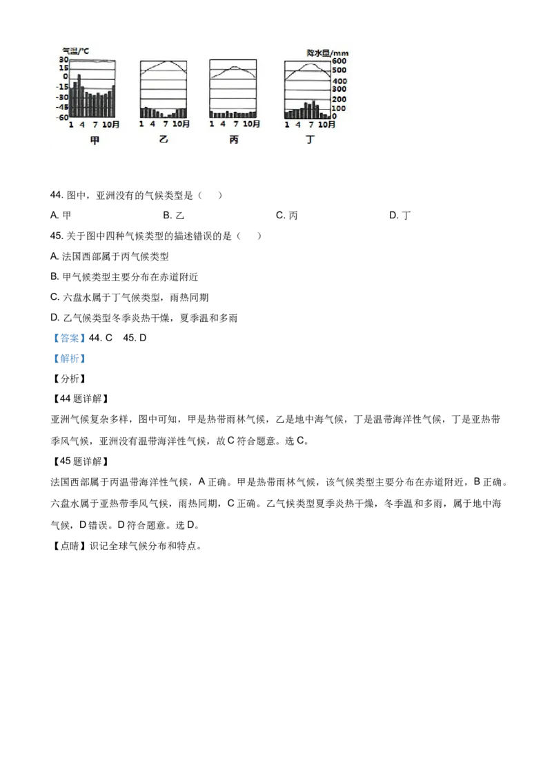 2020年贵州省六盘水市中考地理试题（解析版）_贵州中考_8.贵州中考地理（2015-2024）