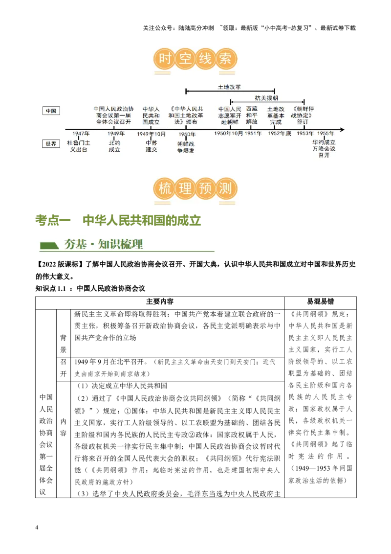 （讲义）专题13中华人民共和国的成立和巩固（解析版）_02中考总复习（2026版更新中）_06-历史-中考总复习_2024年中考复习资料_一轮复习_配套讲义（原卷版+解析版）