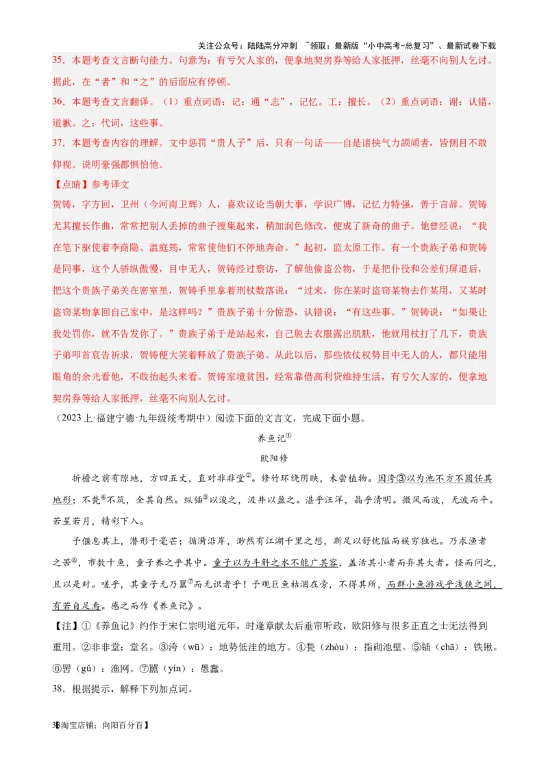 考点09课外文言文实词、虚词、翻译（解析版）-挑战中考备战2024年中考语文一轮总复习重难点全攻略（全国通用）（解析版）_02中考总复习（2026版更新中）_01-语文-中考总复习_考点练