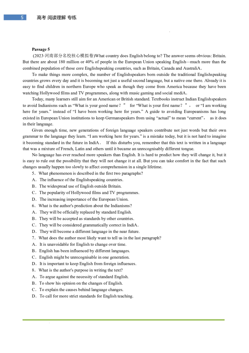 专题-S305题型易-高考英语(阅读理解)强化训练一2025年高考部分考区题型专练（全国通用）_03高考英语_2025年新高考资料_二轮复习_2025年高考英语题型专练