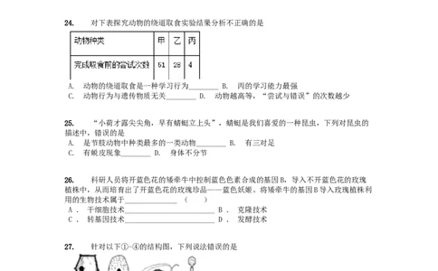 2019年贵州省六盘水市生物中考试题及答案23页_贵州中考_6.贵州中考生物（2015-2025）