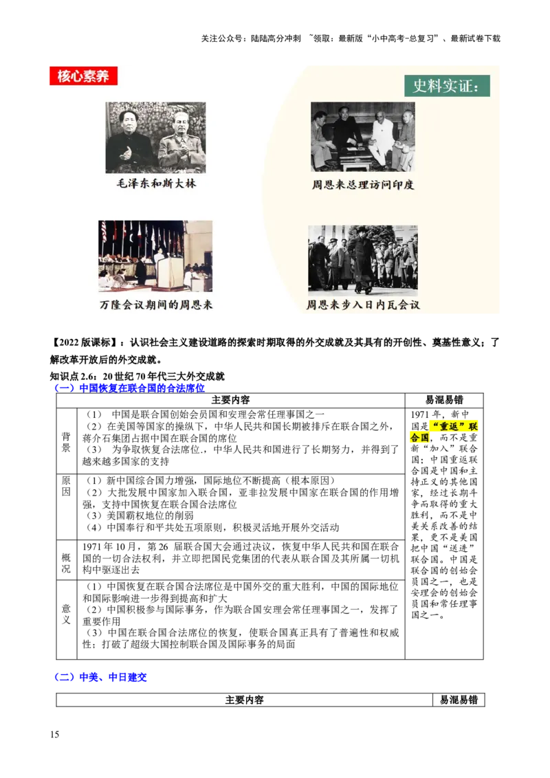 （讲义）专题16民族团结与祖国统一、国防建设与外交成就（原卷版）_02中考总复习（2026版更新中）_06-历史-中考总复习_2024年中考复习资料_一轮复习_配套讲义（原卷版+解析版）