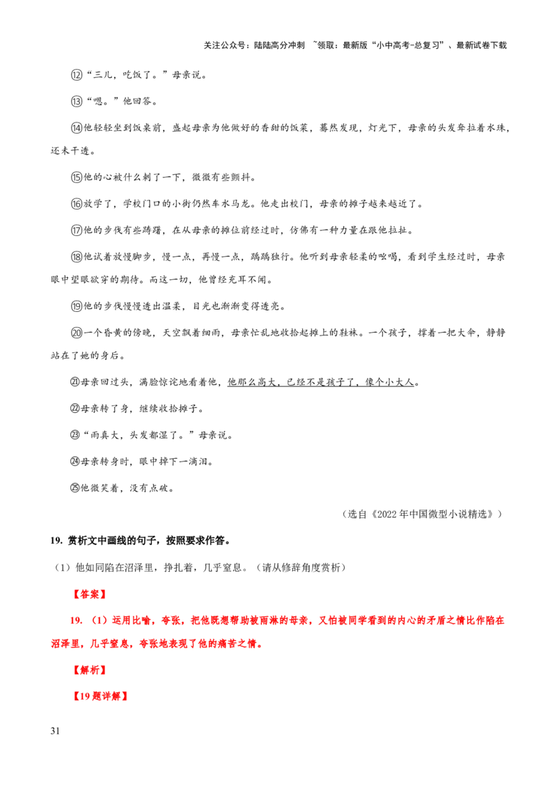 专题51文学类文本之修辞赏析（知识梳理+练习）(解析版）_02中考总复习（2026版更新中）_01-语文-中考总复习_2025年中考资料_备战2025年中考语文一轮复习考点突破（全国通用）