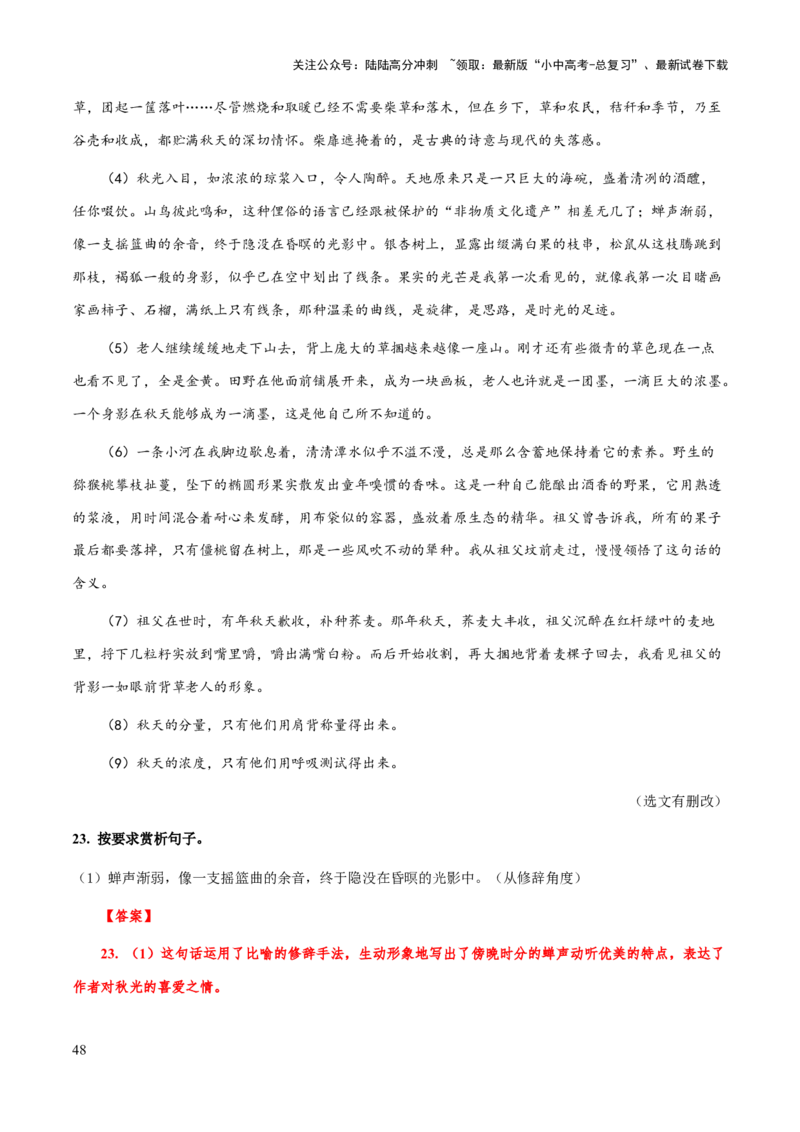 专题51文学类文本之修辞赏析（知识梳理+练习）(解析版）_02中考总复习（2026版更新中）_01-语文-中考总复习_2025年中考资料_备战2025年中考语文一轮复习考点突破（全国通用）