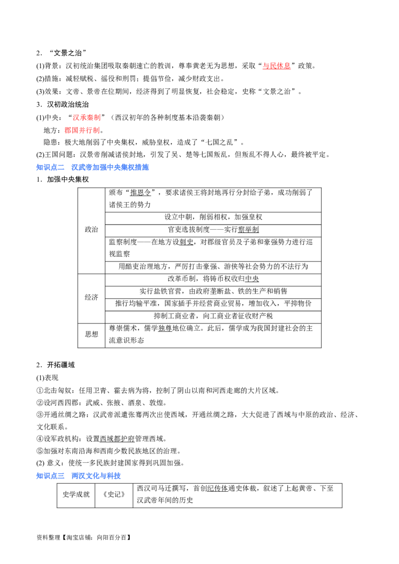 专题03大汉帝国（解析版）_07高考历史_新高考复习资料_2024年新高考复习资料_二轮复习资料_完2024年高考历史二轮专题复习高频考点追踪分析与预测_教师版（含答案解析）