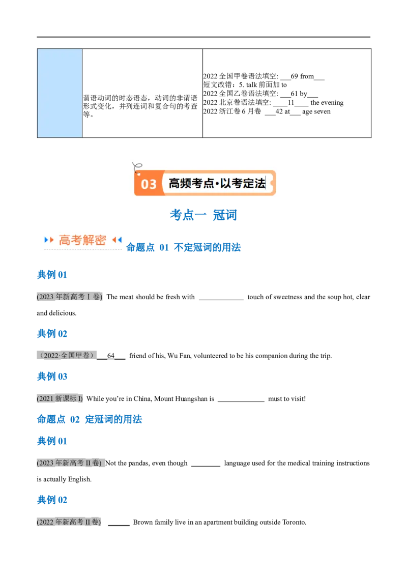 专题01冠词、介词等无提示词的揭秘（原卷版）-高频考点解密2024年高考英语二轮复习高频考点追踪与预测（新高考专用）_03高考英语_新高考复习资料_2024年新高考资料_二轮复习资料