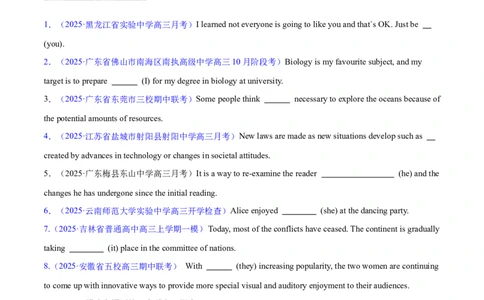 专题01冠词和代词（练习）（原卷版）_03高考英语_2025年新高考资料_二轮复习_上好课2025年高考英语二轮复习讲练测（新高考通用）3378522_第三部分语法知识