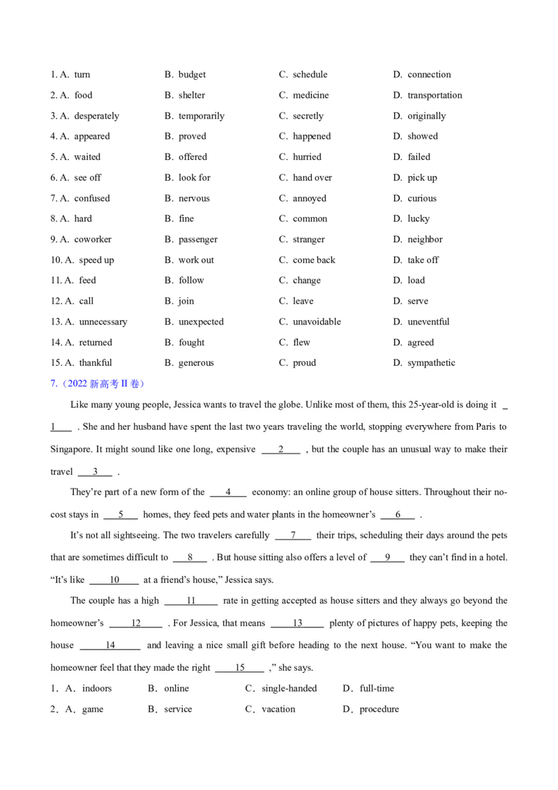 专题01完形填空之记叙文（练习）（原卷版）_03高考英语_2025年新高考资料_二轮复习_上好课2025年高考英语二轮复习讲练测（新高考通用）3378522_第五部分完形填空