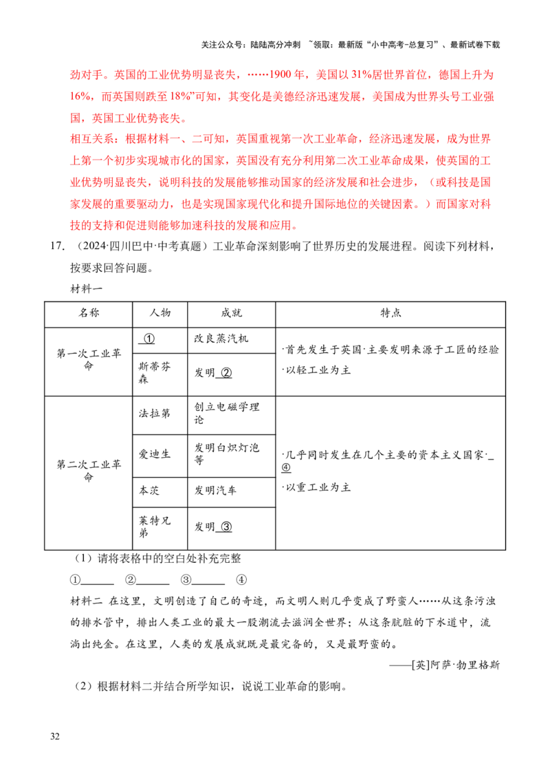 专题36世界古代史近代史&middot;综合题（全国通用）（原卷版）_02中考总复习（2026版更新中）_06-历史-中考总复习_2026年中考复习（更新中）
