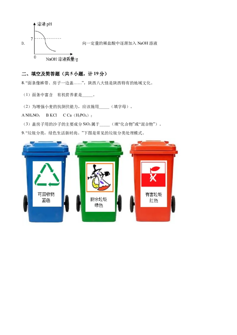 2019年陕西省中考化学真题（副卷）（空白卷）_陕西_5.陕西中考化学（2008-2025）