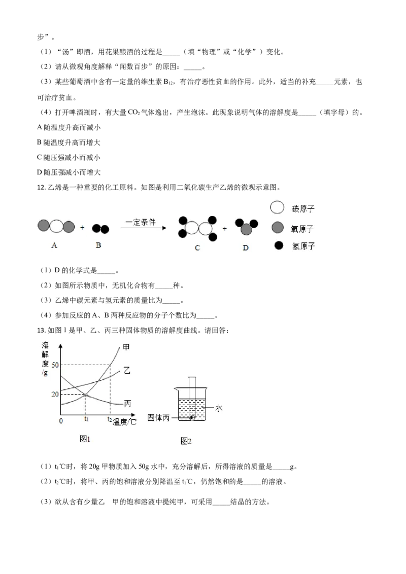 2020年陕西省中考化学真题（副卷）（空白卷）_陕西_5.陕西中考化学（2008-2025）