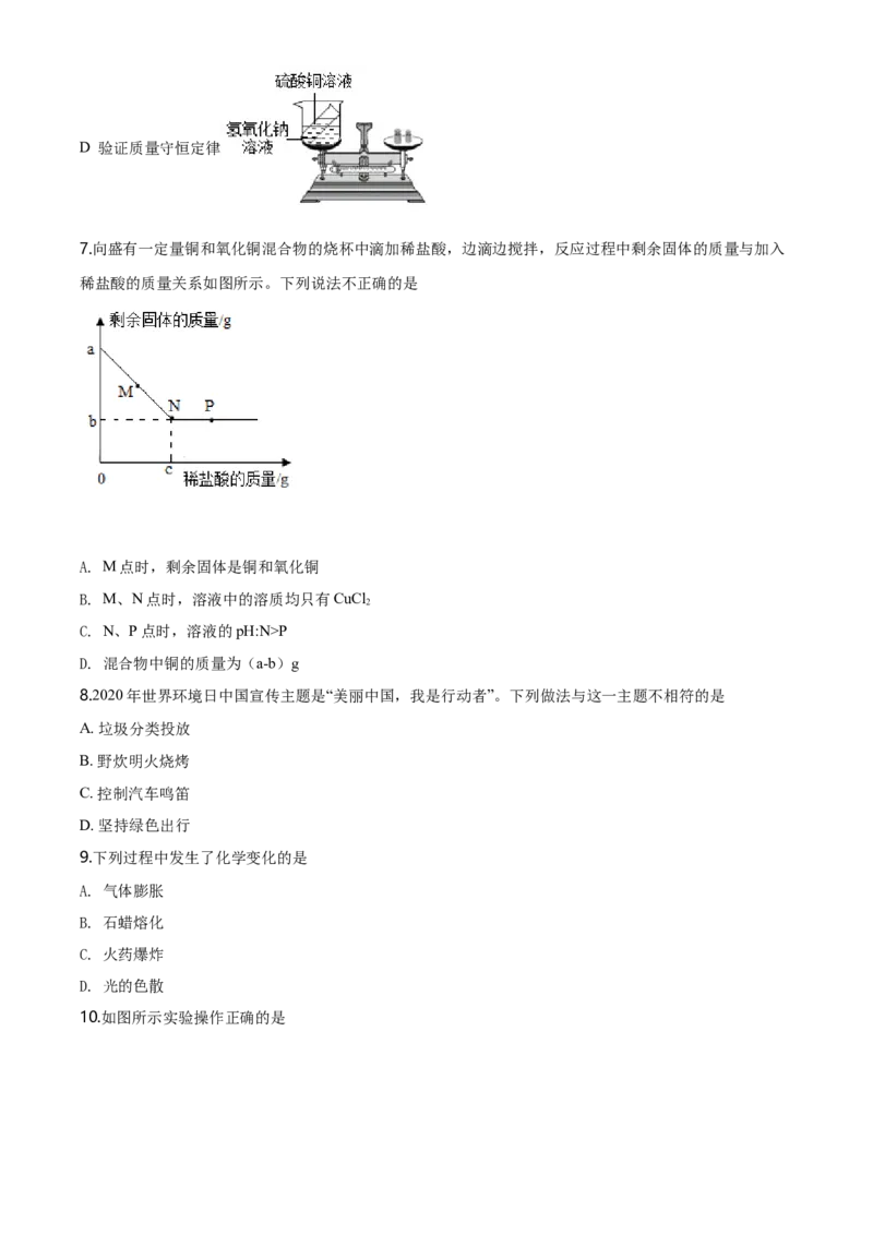 2020年河北省中考化学试题（空白卷）_河北中考_5.河北中考化学2008-2025