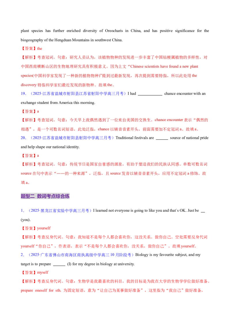 专题01冠词和代词（练习）（解析版）_02高考数学_2025年新高考资料_二轮复习_01高考语文等多个文件_上好课2025年高考英语二轮复习讲练测（新高考通用）_第三部分语法知识