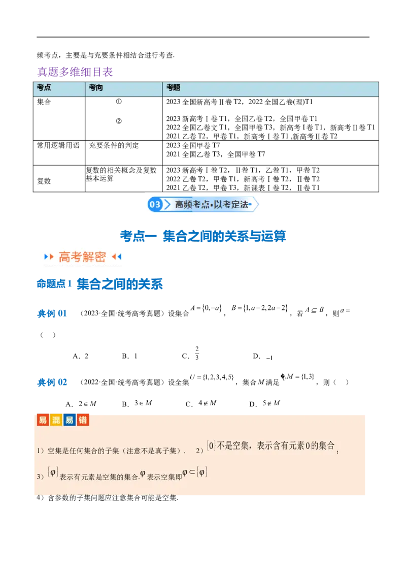 专题01集合与常用逻辑用语、复数（原卷版）_02高考数学_新高考复习资料_2024年新高考资料_二轮复习资料_高频考点解密2024年高考数学二轮复习高频考点追踪与预测（新高考专用）