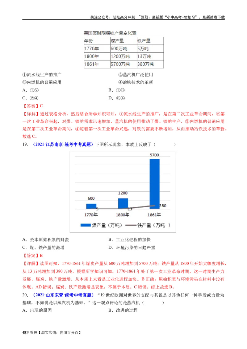 第20课第一次工业革命（解析版）_02中考总复习（2026版更新中）_06-历史-中考总复习_2024年中考复习资料_专项复习资料_完三年（2021-2023）中考历史真题分项汇编（全国通用）_解析版
