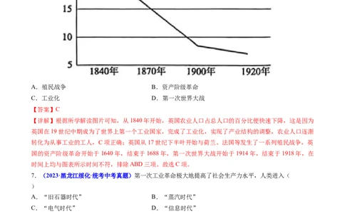 第20课第一次工业革命（解析版）_02中考总复习（2026版更新中）_06-历史-中考总复习_2024年中考复习资料_专项复习资料_完三年（2021-2023）中考历史真题分项汇编（全国通用）_解析版