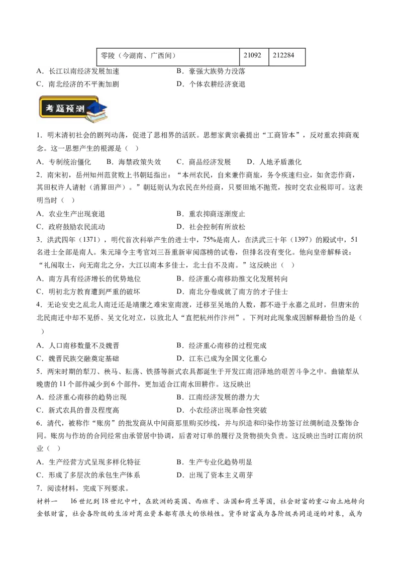 专题02古代中国的经济与社会生活（练习）（原卷版）_07高考历史_2024年新高考资料_2.2024二轮复习_2024年高考历史二轮复习讲练测（新教材新高考）