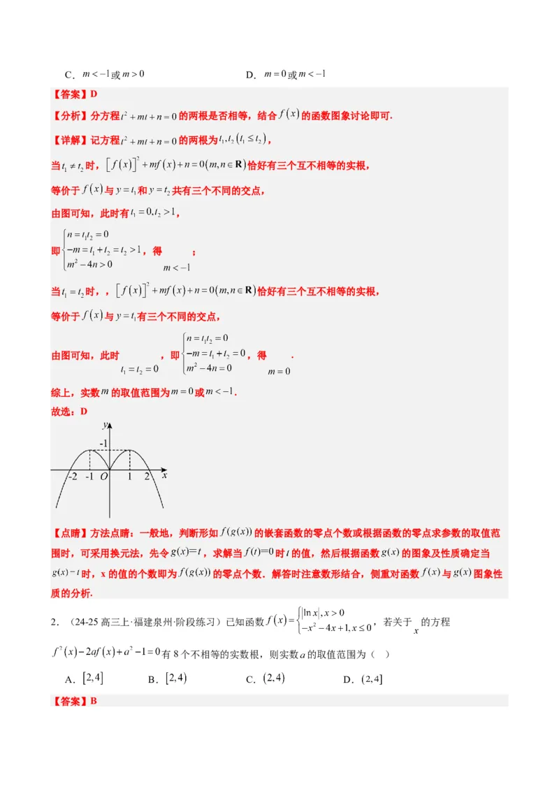 专题02复合函数以及嵌套函数的零点问题（4大题型）-2025年高考数学二轮热点题型归纳与变式演练（新高考通用）（解析版）_02高考数学_2025年新高考资料_二轮复习_一、题型突破