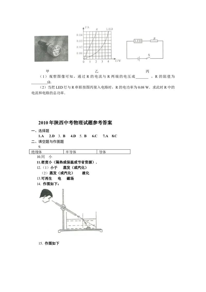 2010年陕西省中考物理真题及答案_陕西_4.陕西中考物理（2008-2025）