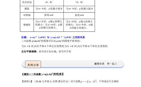 第03讲二次函数y=a（x-h）&sup2;与y=a（x-h）&sup2;k的图像和性质（知识解读题型精讲随堂检测）（教师版）_初中数学_九年级数学上册（人教版）_知识解读与题型专练-V14_2026版