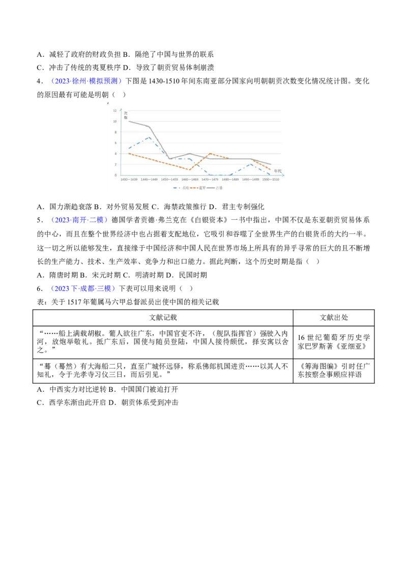专题03宋元到明清：多民族政权的并立、统一和中国版图的奠定（原卷版）_07高考历史_新高考复习资料_2024年新高考复习资料_专项复习资料_备战2024年高考历史考试易错题（新高考专用）